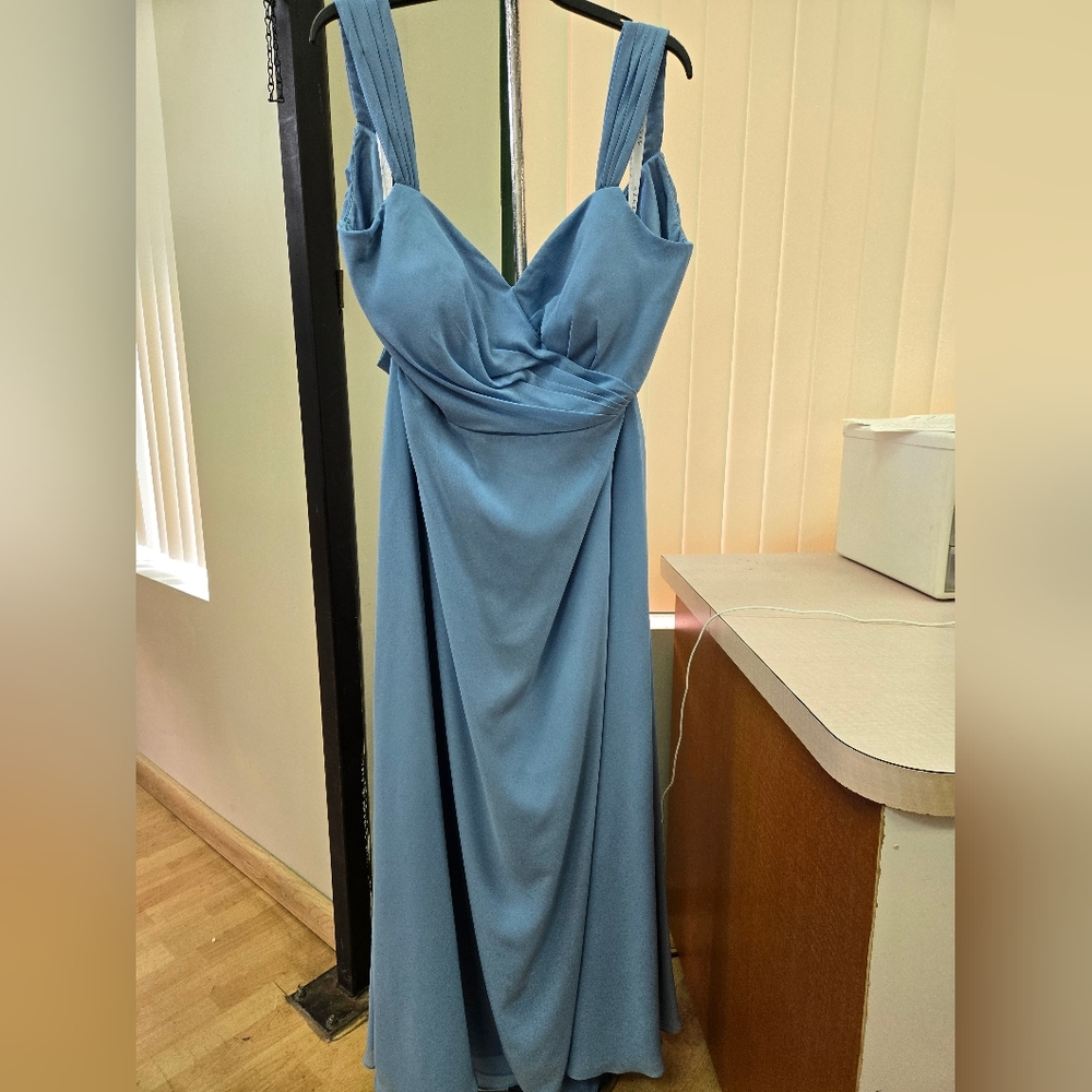 Azazie Blue Ruched Sundress Spaghetti Strap